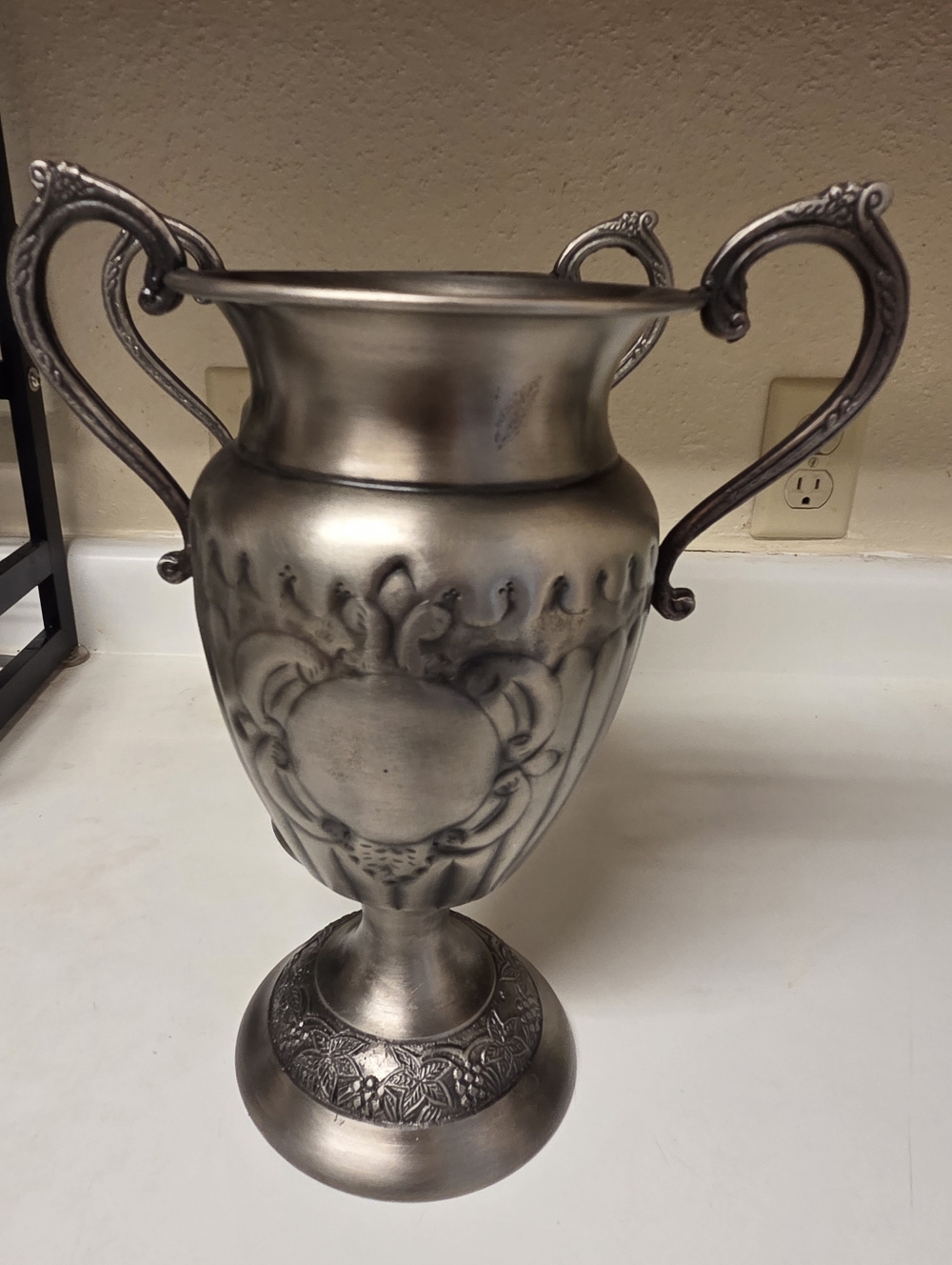 Elegant Silver Two-Handled Decorative Urn by